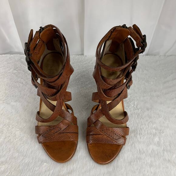 Frye Women's Mika Brown Leather Strappy Heels Size 7 - Picture 2 of 9